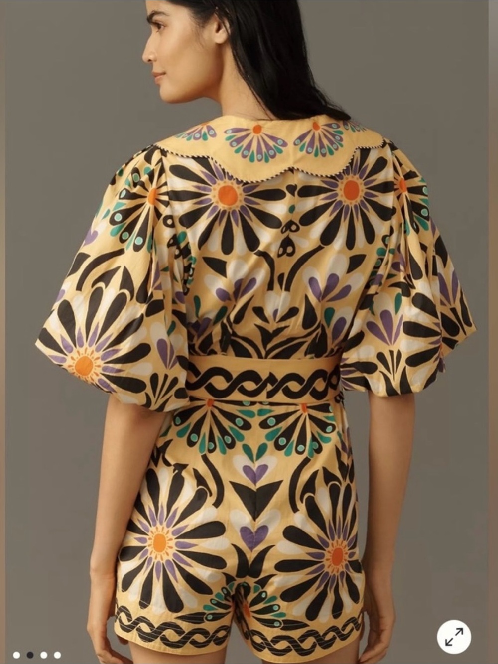 Farm Rio x Anthropologie Puff-Sleeve Printed Romper - Picture 3 of 6